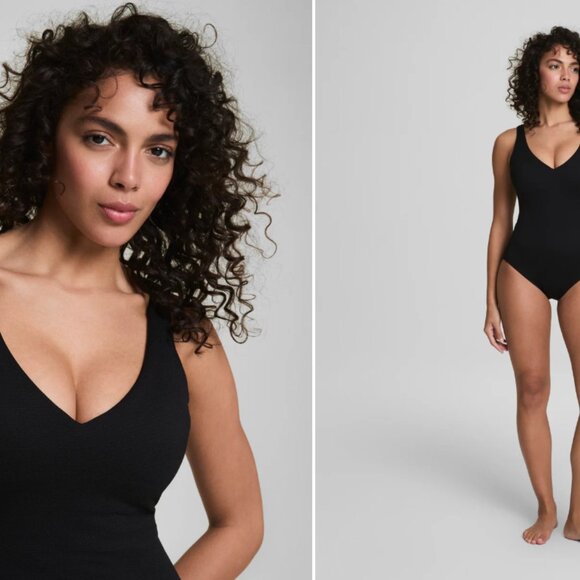 SPANXshape Swim Pique Plunge One Piece Swimsuit Black 2X $188 - Picture 2 of 7